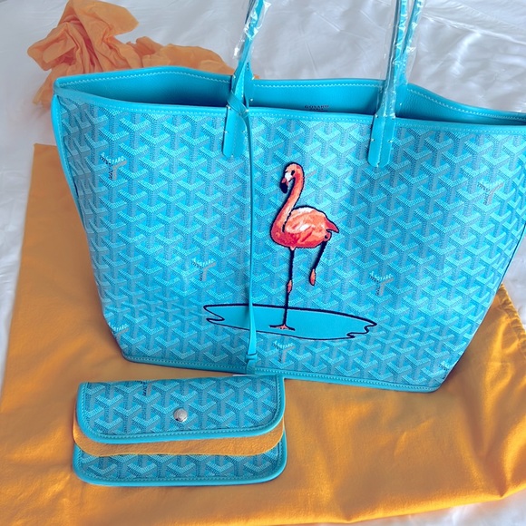 Goyard Bags Goyardine Embroidered Flamingo Reversible Anjou Pm Sky Blue Poshmark